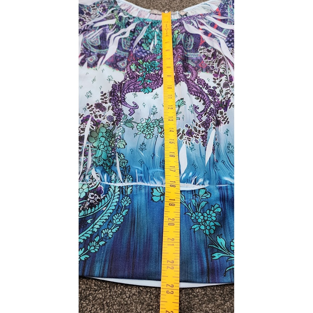 NY Collection Paisley Blouse Sheer Embellished Top‎ Purple Teal S Small - Picture 7 of 7